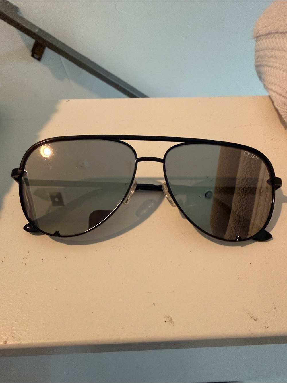 Quay Black Aviator Sunglasses with mirrored lenses